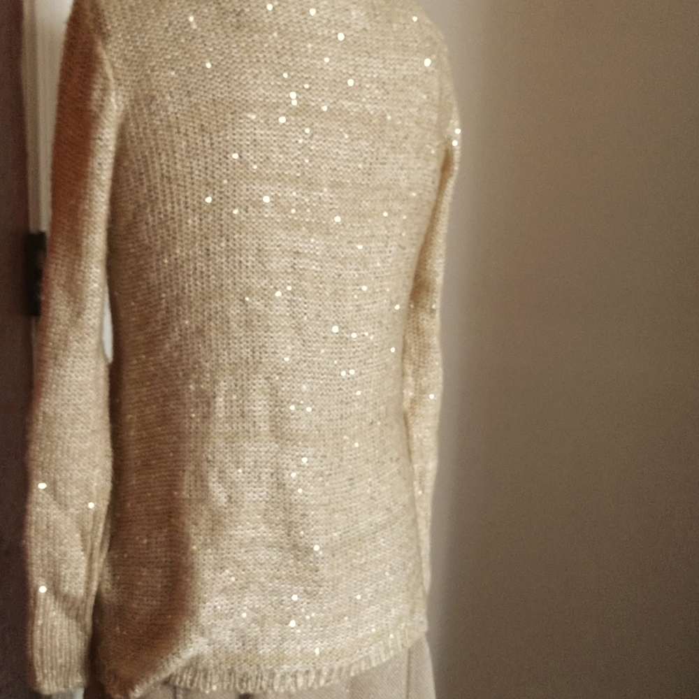 Sequined & Chain Trimmed Cardigan Sweater Jacket - Picture 3 of 9